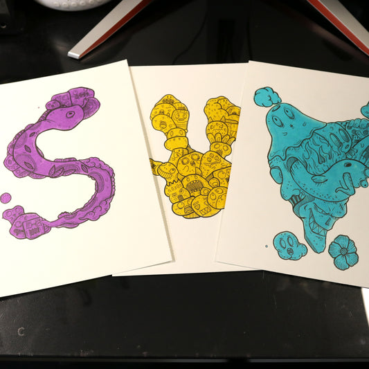 Dibujo original (SET) de 3 dibujos Doodle Art