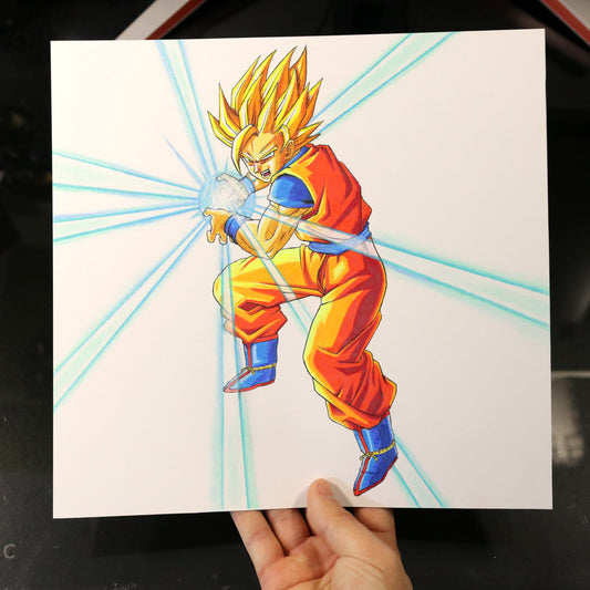 Dibujo original Goku Super Saiyan lanzando Kamehameha