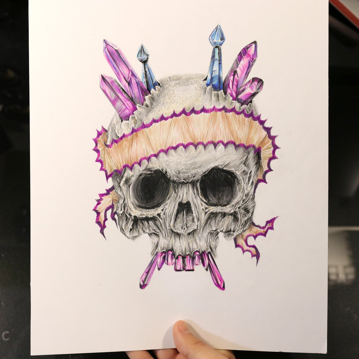 Dibujo original Calavera con Esmeraldas