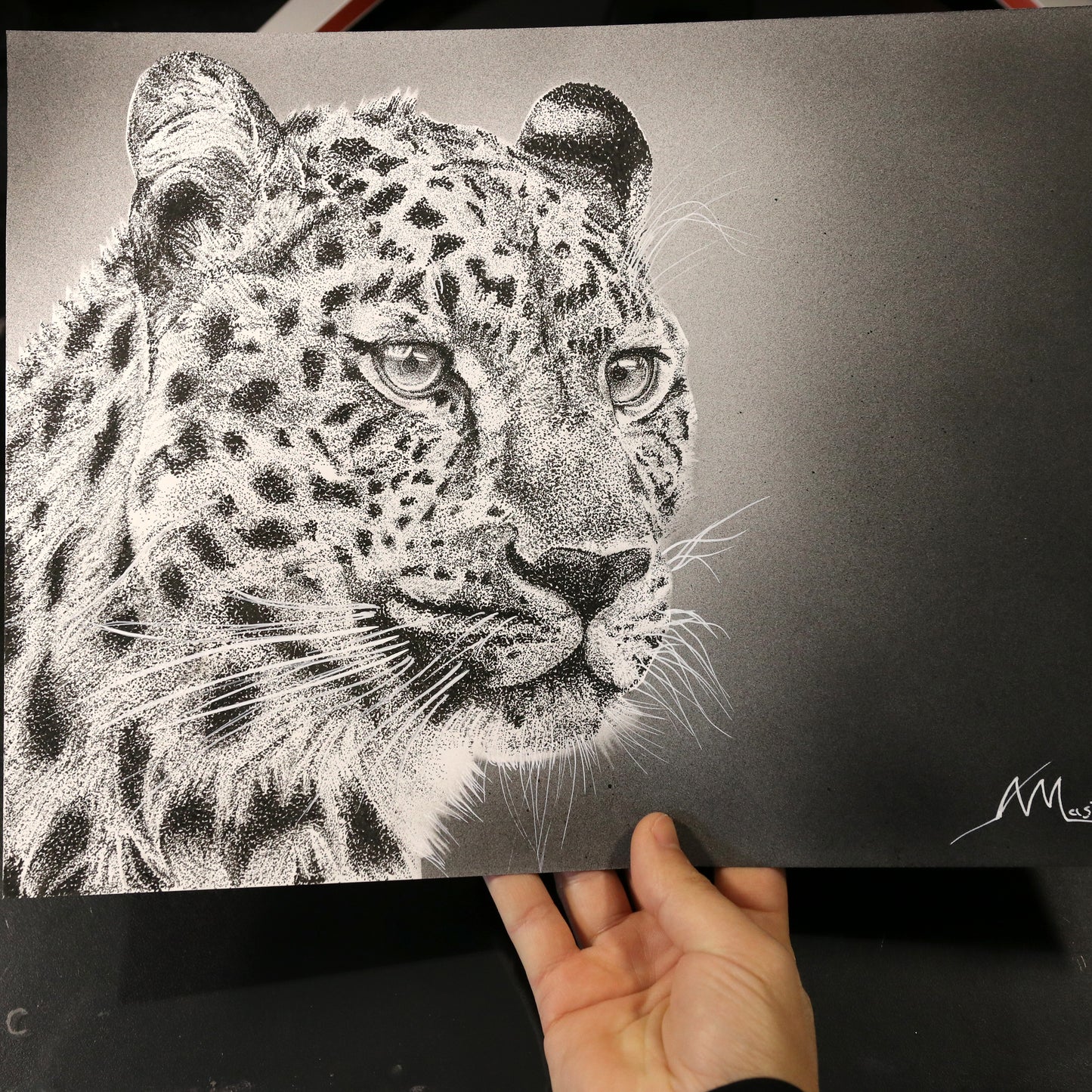 Dibujo original Leopardo Puntillismo