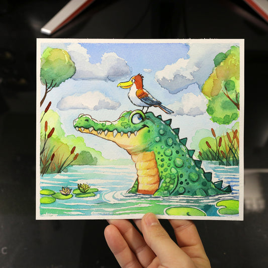 Dibujo original Cocodrilo con Pájaro