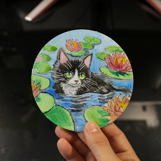 Dibujo Gato entre nenúfares