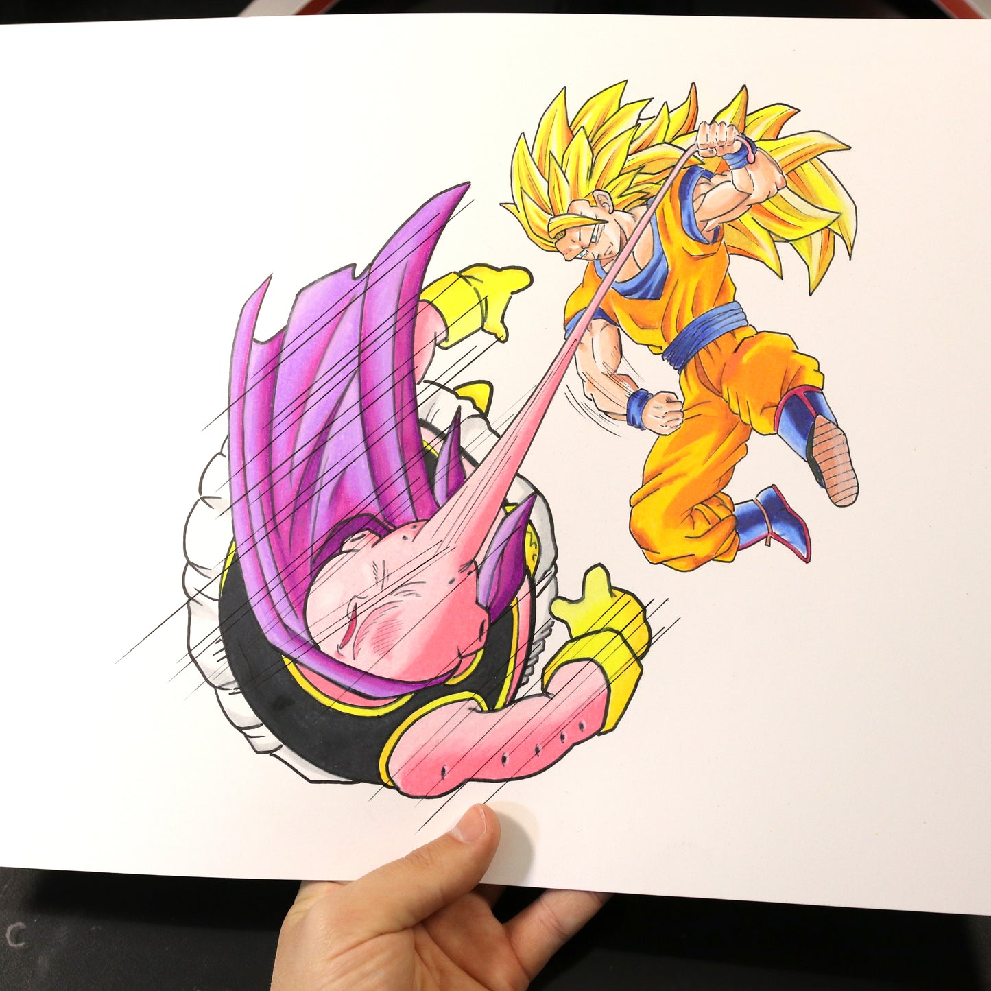 Dibujo original Goku SSJ3 vs Buu Gordo