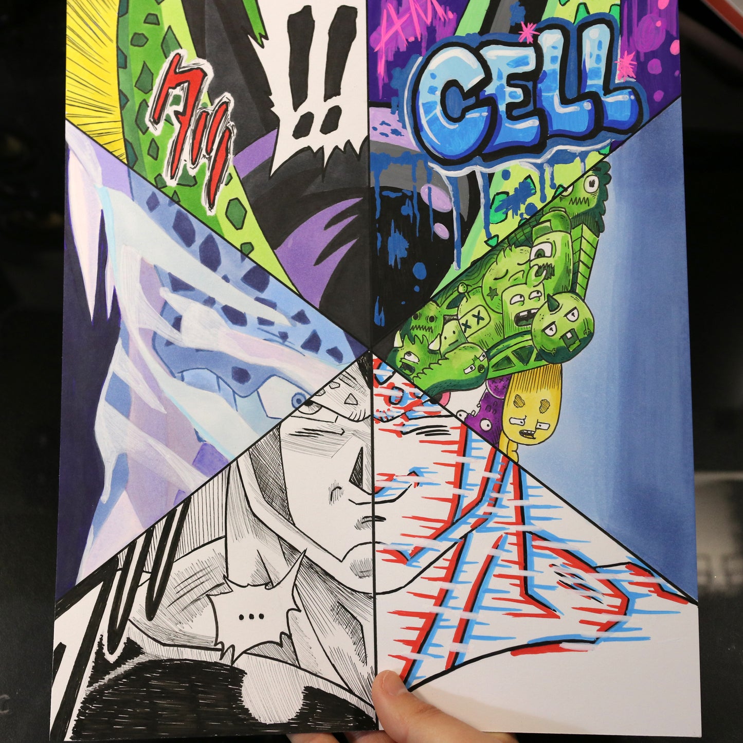 Dibujo original Cell en 6 estilos diferentes