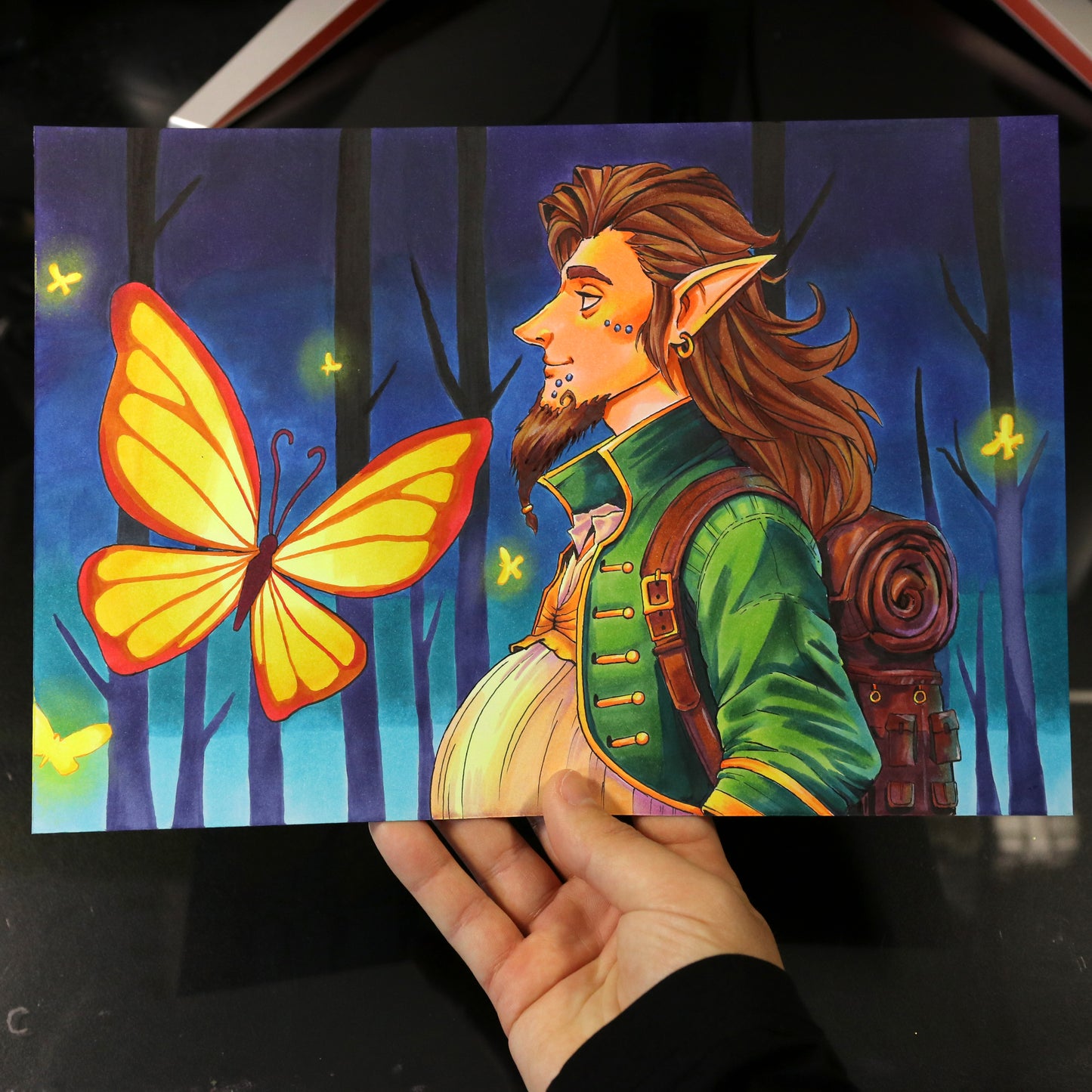 Dibujo original "Elfo en el bosque"