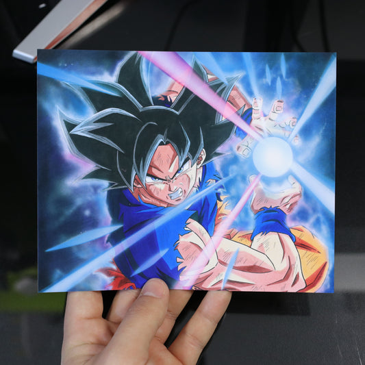 Print Goku Ultra Instinct lanzando un Kamehameha