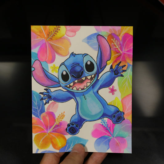Dibujo original Stitch con Flores